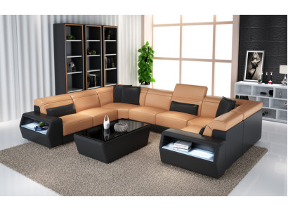 Ecksofa Leder Sofa Couch Polster Eck Sitz Wohnlandschaft Garnitur-U-Form