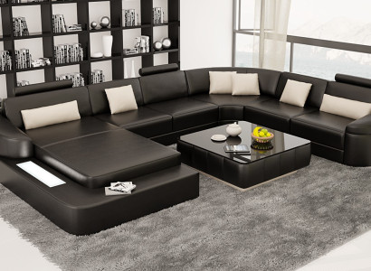 Leder Modern Couch Wohnlandschaft Ledersofa Sofagarnitur Möbel Sofa U-Form Neu