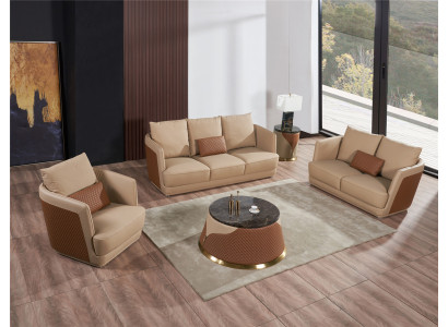 Sofagarnitur 3+2 Sitzer Ledersofa Couch Wohnlandschaft Garnitur Design
