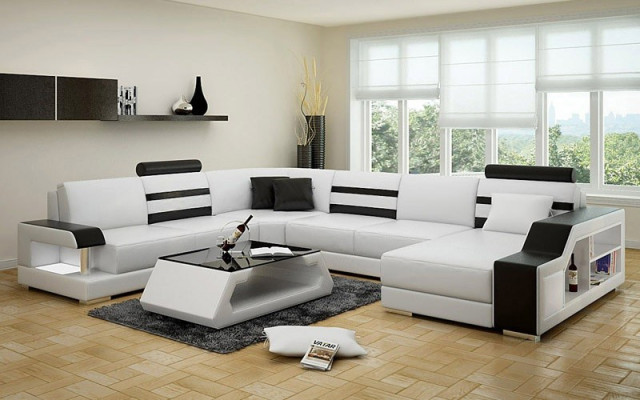 Sofa L-Form Ledersofa Couch Wohnlandschaft Garnitur Design Ecksofa