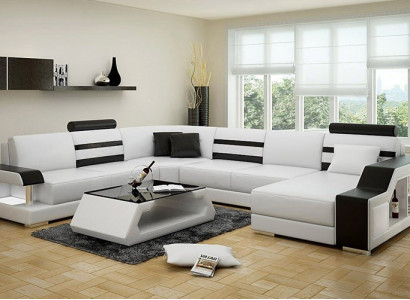 Sofa L-Form Ledersofa Couch Wohnlandschaft Garnitur Design Ecksofa