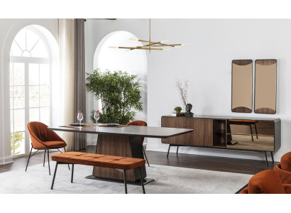 Essgruppe Esszimmer Esstisch Tisch Stühle Set 7tlg Holz Braun Neu