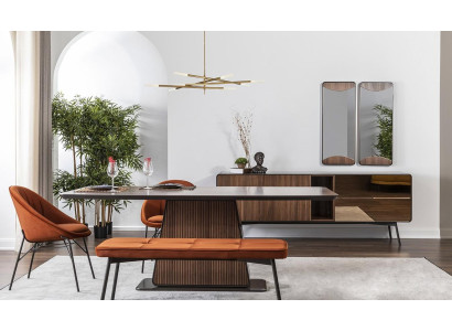 Essecke Essgruppe Esszimmer Esstisch Stühle Bank 8tlg Braun Orange