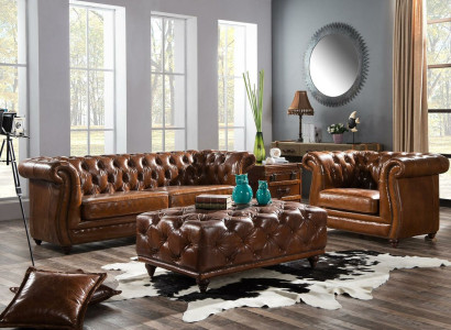 Vintage Chesterfield Sofagarnitur Couch Polster Sofa Leder 3+1 Sitzer Set 2tlg.