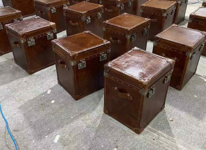 Beistelltisch Vintage Leder Würfel Truhe Couchtisch Sofa Wohnzimmer Tisch Koffer