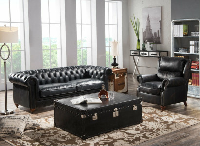 Luxus Chesterfield Sofagarnitur 3+1 Sitz Couchtisch 4tlg.Set Sofa Leder