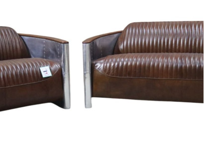 Sofagarnitur 3+2 Sitzer Sofa Couchgarnitur Couch Sessel Leder Vintage Retro NEU