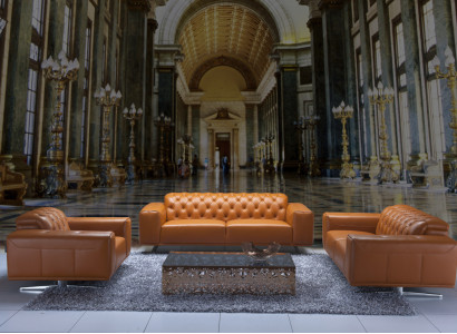 Chesterfield Sofagarnitur Set Braune Couchen Ledersofa Sofa Couch Klassische neu