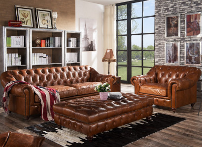 Vintage Chesterfield Sofagarnitur Polster Couch Sofa Leder 3+1 Sitzer Set 2tlg.