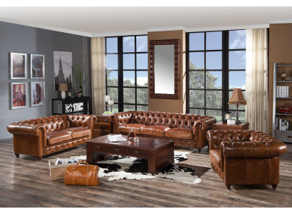 Design Club Lounge 4 Sitzer Sofa Ledersofa Dreisitzer Vintage Leder Chesterfield