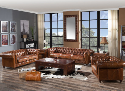 Design Club Lounge 4 Sitzer Sofa Ledersofa Dreisitzer Vintage Leder Chesterfield