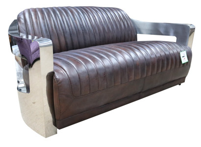 Vintage Ledersofa Aluminium Couchen Sofa Dreisitzer Echtleder Sofas Couch silber