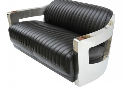 Ledersofa Dreisitzer Couch Sofa Aviator Flugzeug Aluminium Möbel Vintage