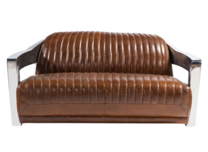 Echtleder Sofa Leder Designsofa 3-Sitzer Vintage Couch Aluminium Metall