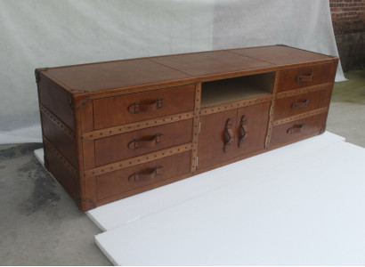 Vintage Kommode Sideboard Leder TV Lowboard Truhe Old Look Style Koffer Tisch