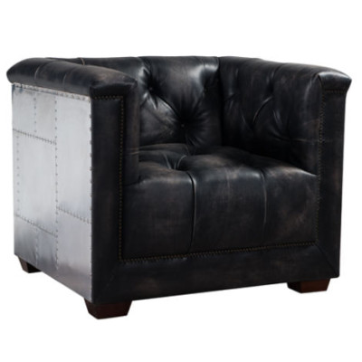 Sessel Schwarz Echtleder Ledersessel Flugzeug Design Flieger Armlehnsessel