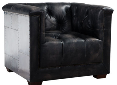 Sessel Schwarz Echtleder Ledersessel Flugzeug Design Flieger Armlehnsessel