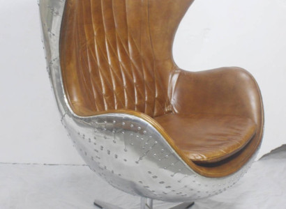 Vintage Schalensessel Aluminium Echtleder Wippfunktion Eierstuhl egg Braun