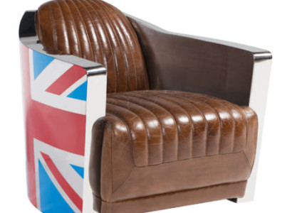 Union Jack Aviator Retro Clubsessel Braun Leder Vintage Sessel Möbel 