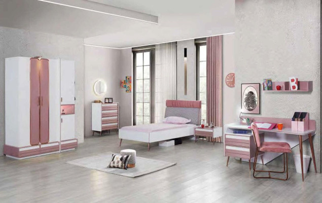 Komplett Jugendzimmer Kinderzimmer Set Tisch Bett Kleiderschrank Kommode 5tlg