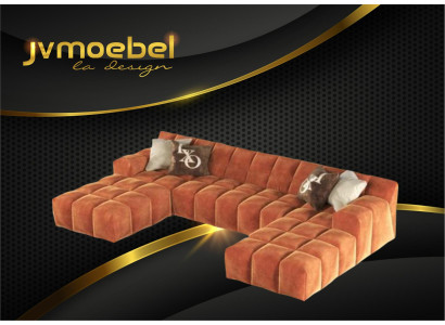 Design Chesterfield Samt Modernes Ecksofa U-Form Wohnlandschaft Polsterecke Neu