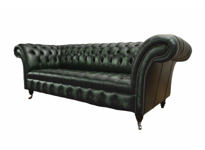 Chesterfield Couch Sofa Polster 3 Sitzer Leder Couchen Sitz Grüne Neu