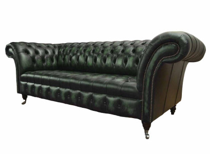 Chesterfield Couch Sofa Polster 3 Sitzer Leder Couchen Sitz Grüne Neu