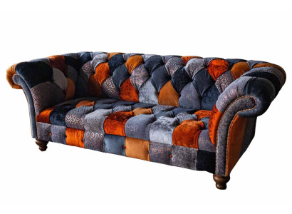 Chesterfield 3 Sitzer Sofa Couch Textil Samt Luxus Polster Sitz Big Samt