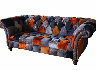 Chesterfield 3 Sitzer Sofa Couch Textil Samt Luxus Polster Sitz Big Samt