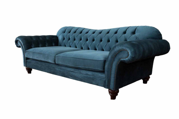 Turkis Sofa Luxus Textil Chesterfield Couch Sofas Blau Polster Sitzer Design