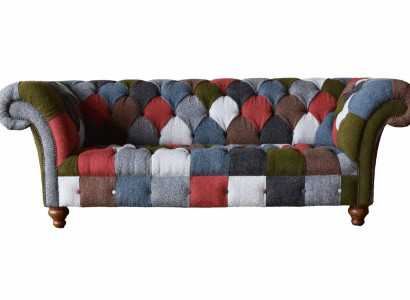 Chesterfield Couch 3 Sitzer Polster Sitz Textil Stoff Mehrfarbig Sofa