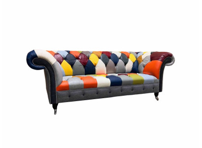 Chesterfield 3 Sitzer Stoff Design Couch Polster Textil Modern Sofa Neu