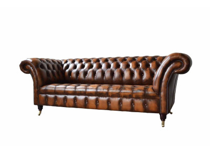 Chesterfield 3 Sitzer Sofa Ledersofa Couch Polster Sitz Braun Sofas Neu