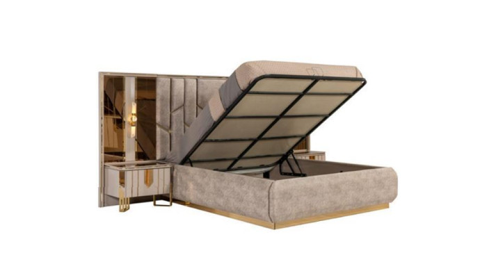 Schlafzimmer Doppelbett Garnitur Bett Nachttische 3tlg Beige Luxus