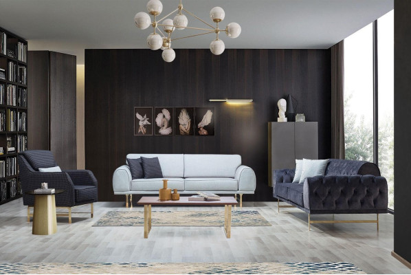 Blauer Dreisitzer Luxus 3-Sitzer Couch Wohnzimmer 3-er Polstersofas