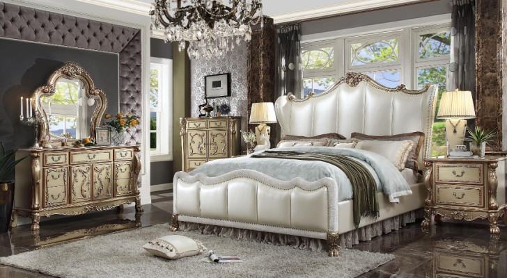 Königliches Schlafzimmer Set Bett + 2 Nachttische Leder Betten Doppel Hotel neu