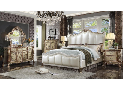 Königliches Schlafzimmer Set Bett + 2 Nachttische Leder Betten Doppel Hotel neu