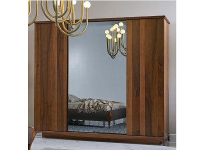 Kleiderschrank Schrank Holzschrank Braun Spiegel Schlafzimmerschrank