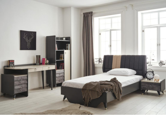 Luxuriöses graues Schlafzimmer Set Jugendzimmer Kinderzimmer 7tlg Bett