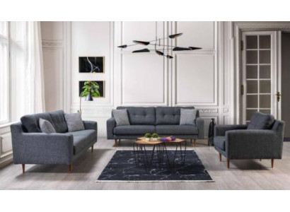 Graue Wohnzimmer Sitzgarnitur Luxuriöse Sofas Designer Lehnsessel 3tlg