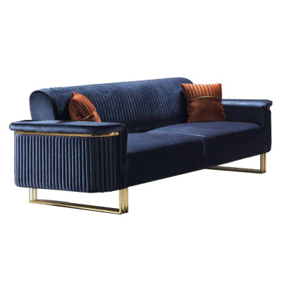 Blaues Wohnzimmer Set Designer 3-Sitzer Polstersessel Luxus Möbel 2tlg