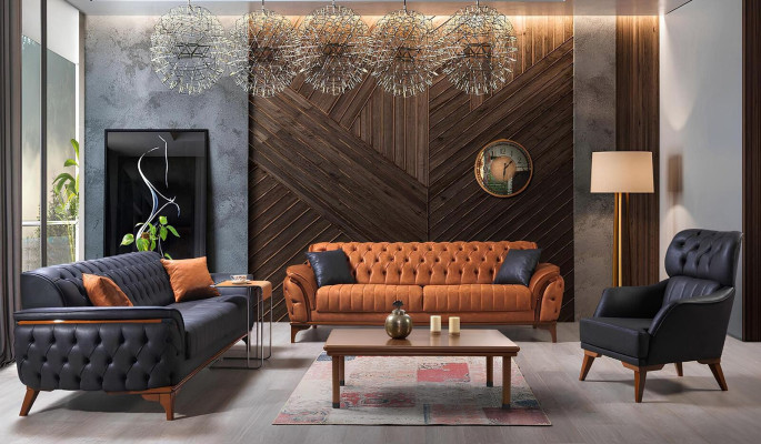 Luxuriöse Blaue Chesterfield Couch Moderner 3-Sitzer Luxus Sitz Möbel