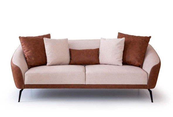 Braun-Beiger 3-Sitzer Wohnzimmer Stoffsofa Luxuriöse Polster Couch Neu