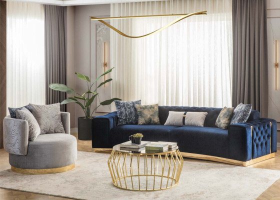 Moderne Wohnzimmer Polstermöbel Designer Viersitzer 3-Sitzer 2x Sessel