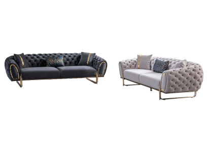 Weiß-Graue Chesterfield Couchgarnitur Luxuriöse Textil Sofas 2x 3-Sitzer