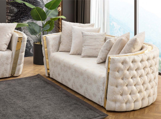 Komplette Beige Chesterfield Sitzgarnitur 3-Sitzer Polster 2-Sitzer 2tlg