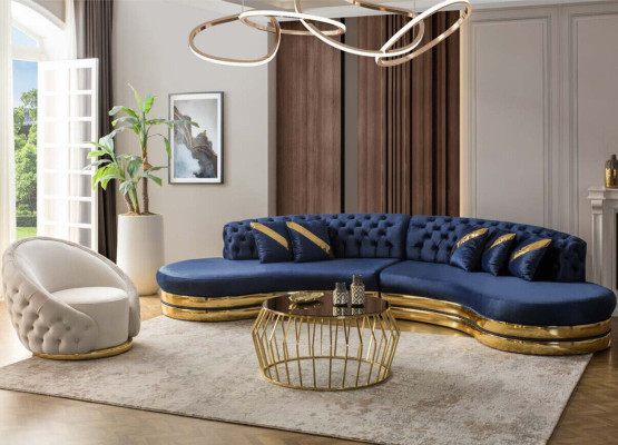 Exklusiver Chesterfield 4-Sitzer Halbrundes Sofa Designer Polster Couch