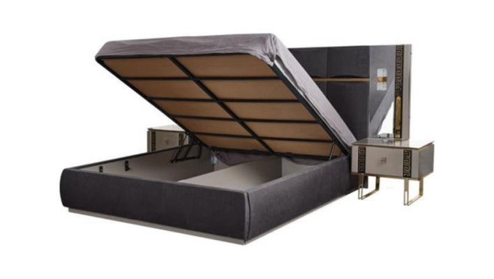 Doppelbett Komplette Schlafzimmermöbel Bett Nachttische Grau 3tlg