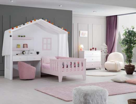 Kinderzimmer Garnitur Modern Kinderbett mit Schreibtisch Kommode Kleiderschrank