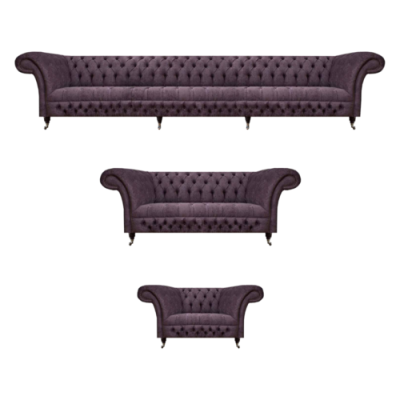 Luxus Design Sofagarnitur Set 3tlg Chesterfield Lila Wohnzimmer Polster Sofas